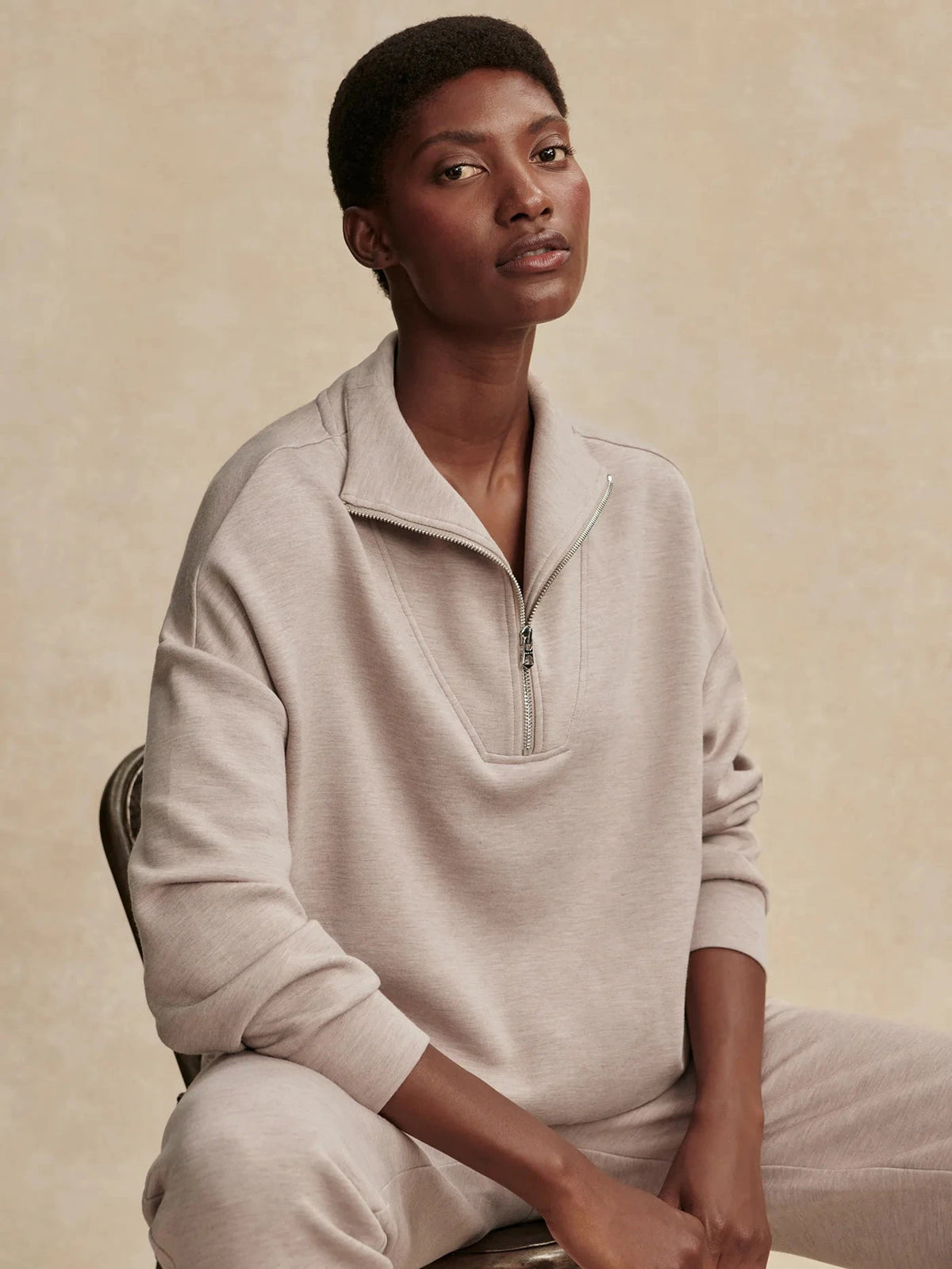 Varley Hawley Half-Zip Sweat Taupe Marl Shirt