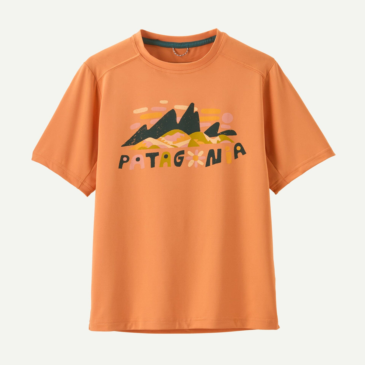 Patagonia Kids' Capilene® Silkweight T-Shirt - Recycled Polyester Fitz Roy Superbloom: Heirloom Peach Shirt