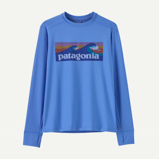 Patagonia Kids' Long-Sleeved Capilene® Silkweight T-Shirt - Recycled Polyester Boardshort Logo: Abundant Blue Shirt