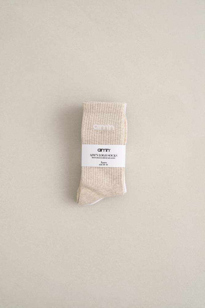 Logo Socks 3-Pack Accessories Aimn Beige melange 36-38