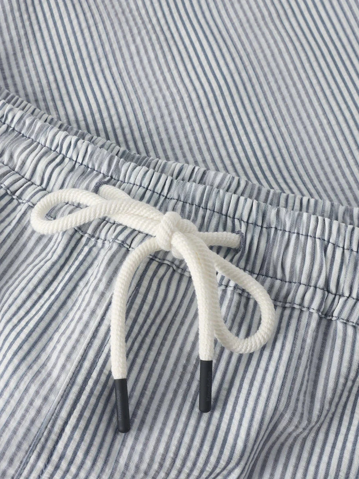 Mid-thigh Seersucker Swimshorts Swimwear KnowledgeCotton Apparel 