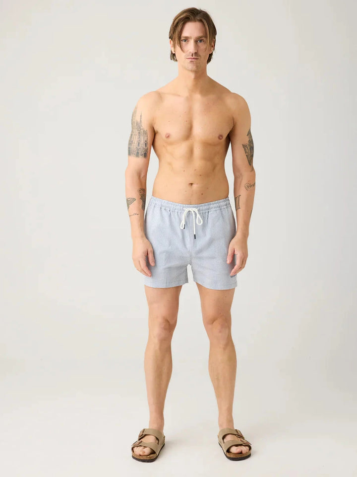 Mid-thigh Seersucker Swimshorts