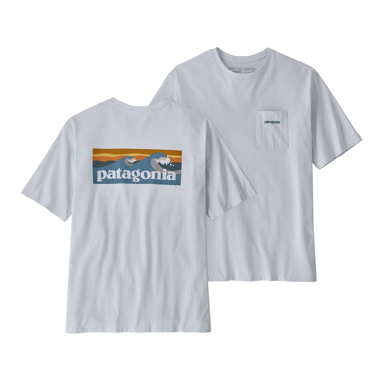 Patagonia M's Boardshort Logo Pocket Responsibili-Tee - Recycled Cotton & Recycled Polyester White Shirt