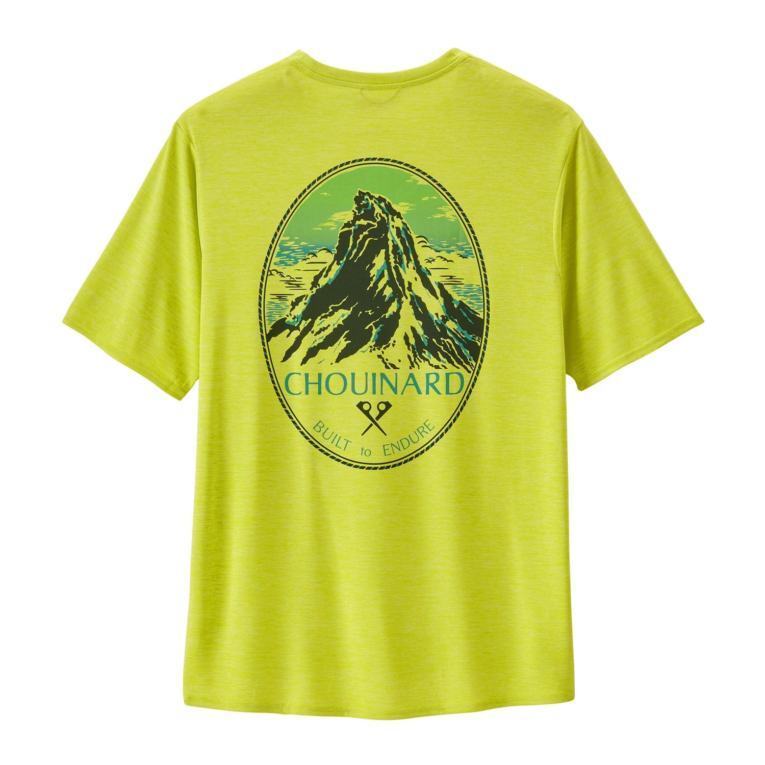 Patagonia M's Cap Cool Daily Graphic Shirt - Lands - Recycled Polyester Chouinard Crest: Phosphorus Green X-Dye Shirt