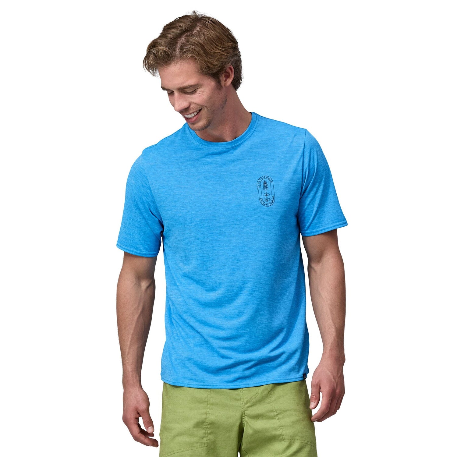 Patagonia M's Cap Cool Daily Graphic Shirt - Lands - Recycled Polyester Clean Climb Bloom: Vessel Blue X-Dye Shirt
