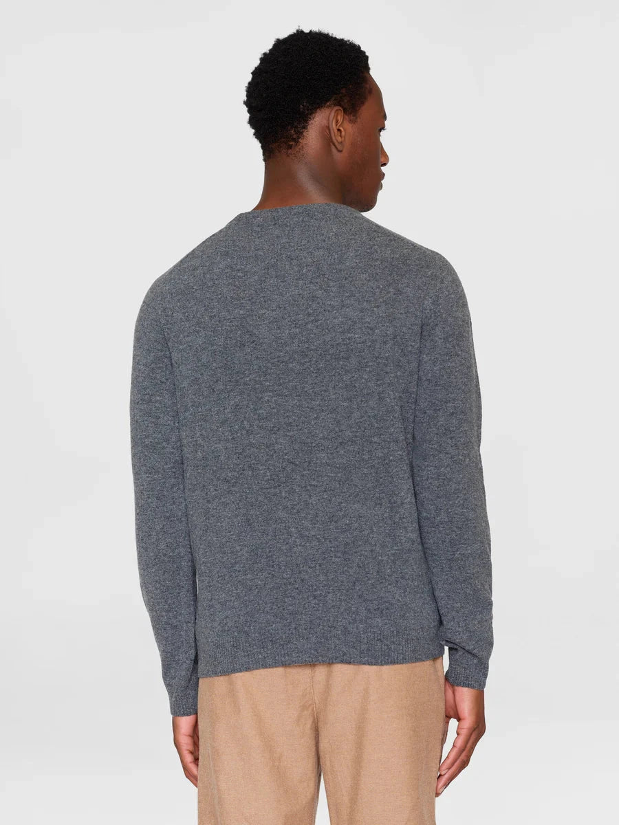 KnowledgeCotton Apparel M's Lambswool Crew Neck Grey Shirt
