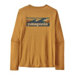 Patagonia M's L/S Cap Cool Daily Graphic Shirt - Waters - Recycled Polyester Boardshort Logo: Pufferfish Gold X-Dye Shirt