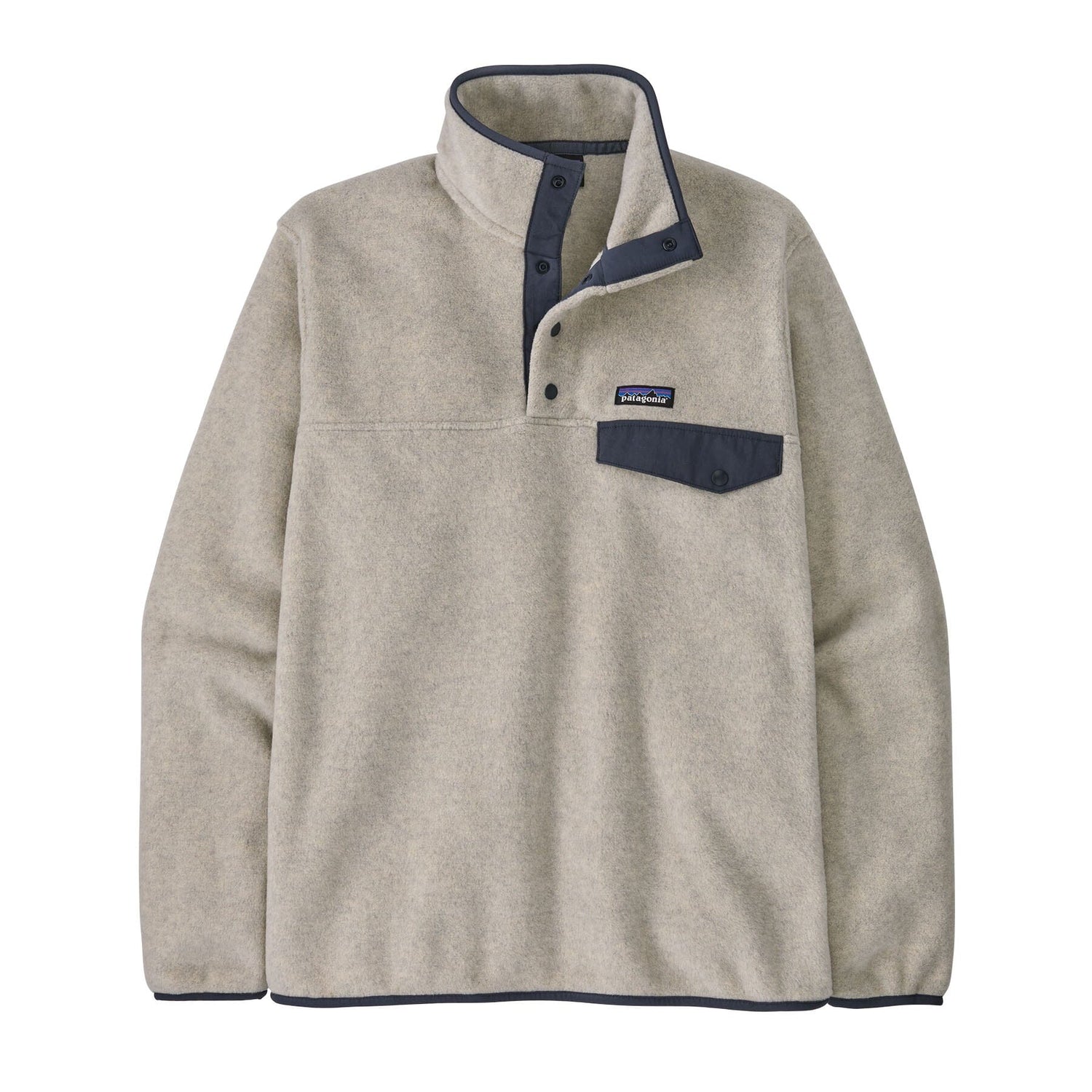 Patagonia M's LW Synch Snap-T Fleece Pullover - 100% Recycled Polyester Oatmeal Heather w Smolder Blue Shirt