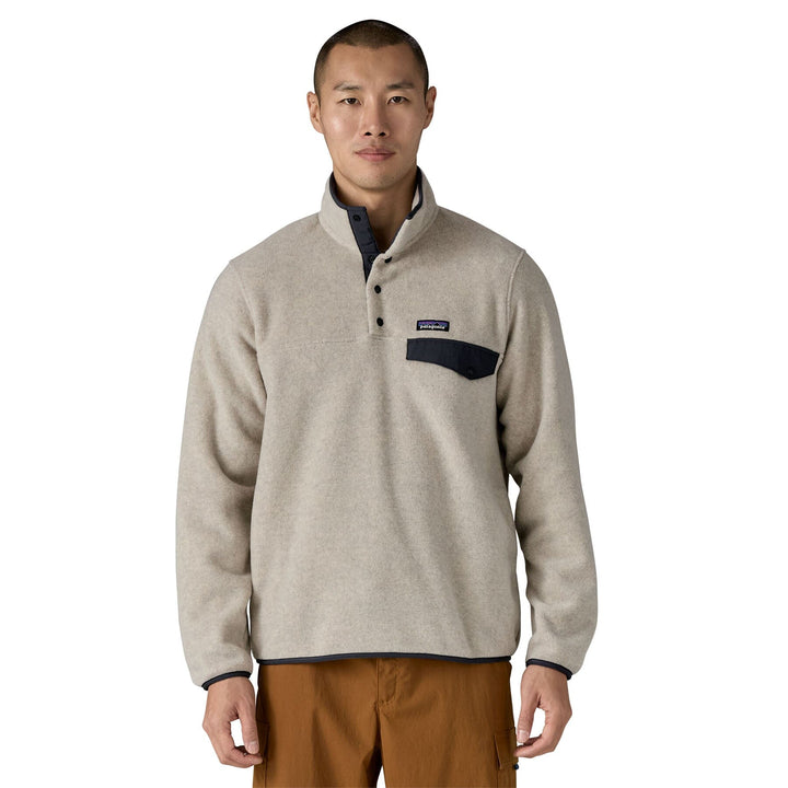 M's LW Synch Snap-T Fleece Pullover - 100% Recycled Polyester Shirt Patagonia Oatmeal Heather w/Smolder Blue S