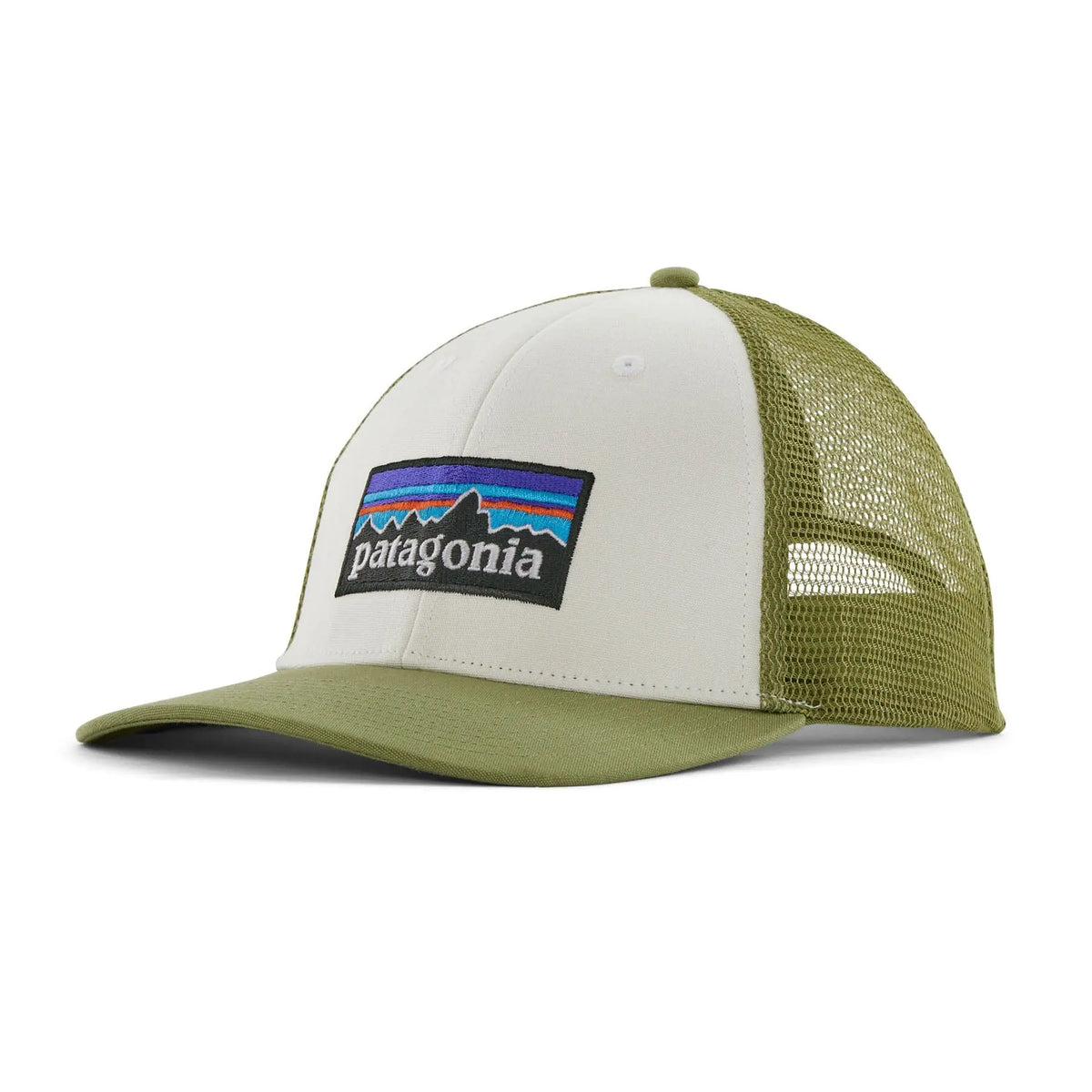 Patagonia P-6 LoPro Trucker Cap - Organic Cotton White w Buckhorn Green Headwear