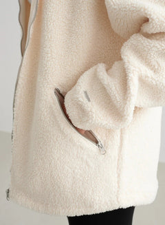 Aimn Pile Jacket Almond White Outerwear