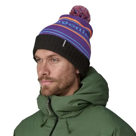 Patagonia Powder Town Beanie -100% Recycled Polyester Park Stripe: Purple Headwear