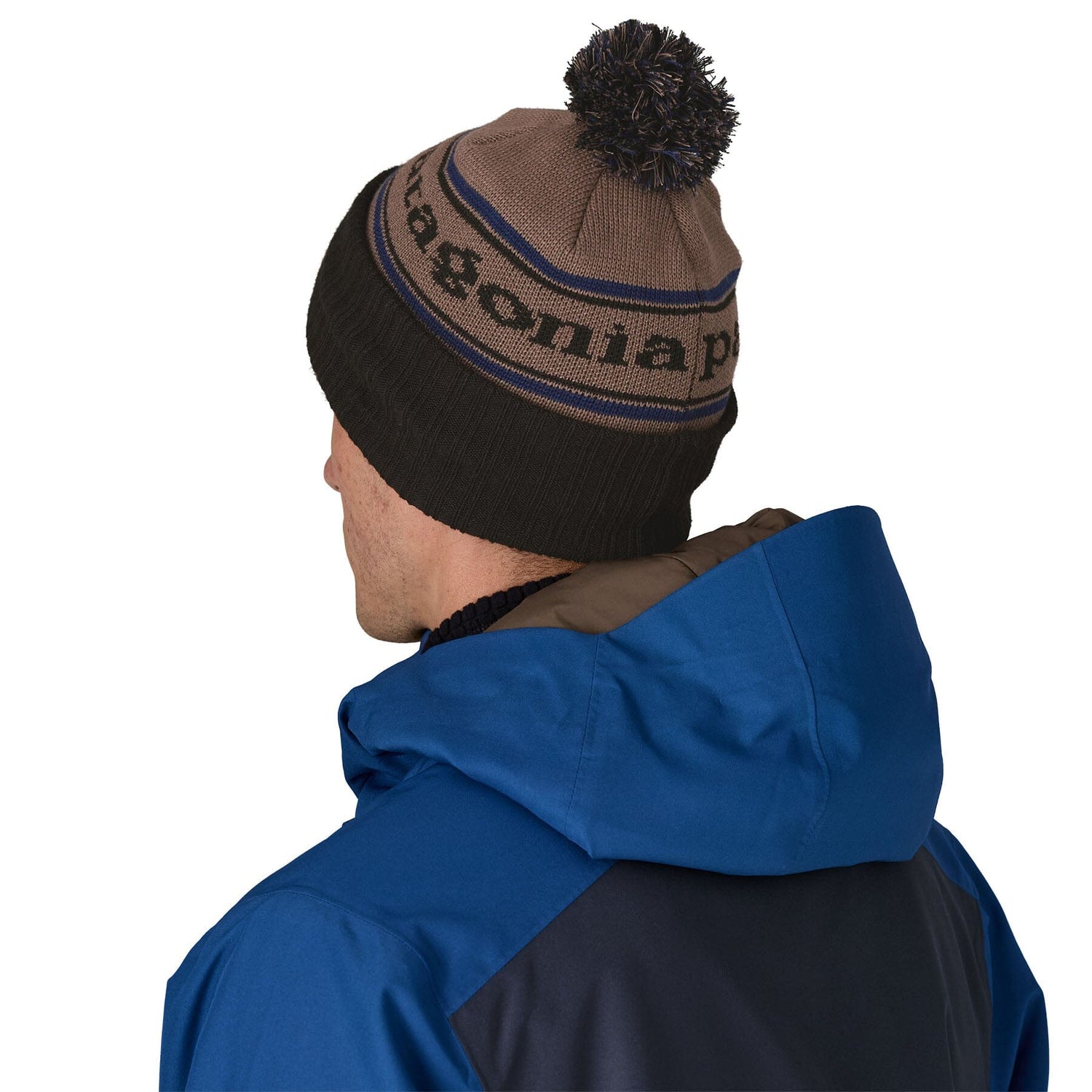 Patagonia Powder Town Beanie -100% Recycled Polyester Park Stripe: Marlow Brown Headwear