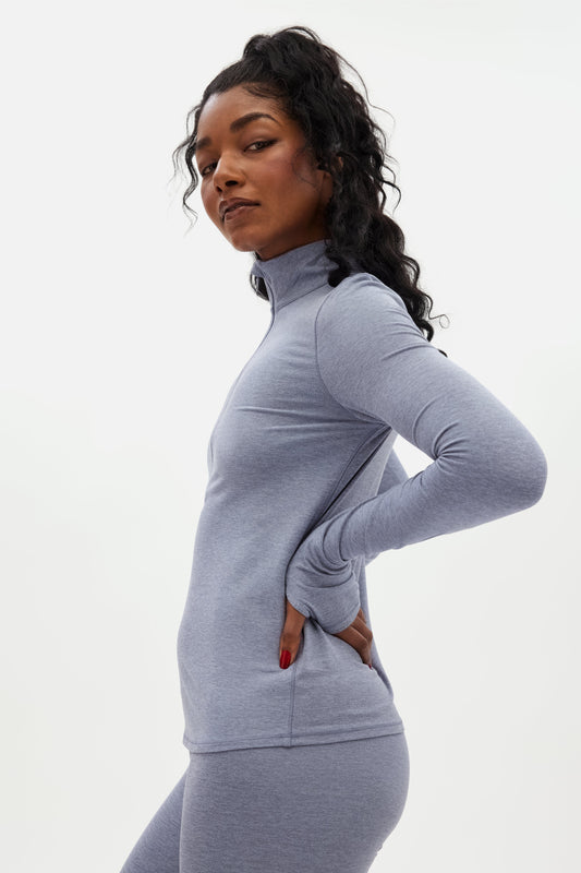 Girlfriend Collective Reset Long Sleeve Mock Neck, Half Zip Meteor Shirt
