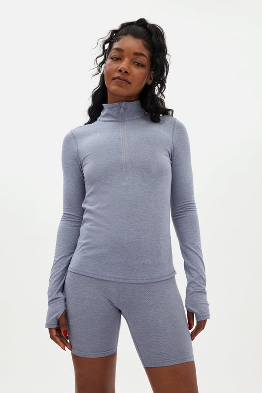 Girlfriend Collective Reset Long Sleeve Mock Neck, Half Zip Meteor Shirt
