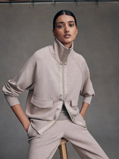 Roxbury Zip-Through Sweat Shirt Varley Taupe Marl XS