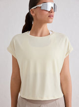 Soft Basic Roll Sleeve Top - Lemon White