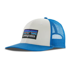 Patagonia Unisex P-6 Logo Trucker Hat - Organic Cotton White w/Vessel Blue Headwear