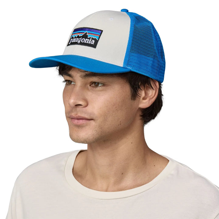 Unisex P-6 Logo Trucker Hat - Organic Cotton Headwear Patagonia White w/Vessel Blue