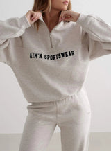 Varsity Sweat Half Zip - Beige Melange