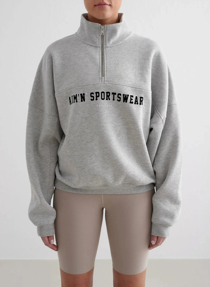 Varsity Sweat Half Zip Sweaters Aimn Grey Melange S
