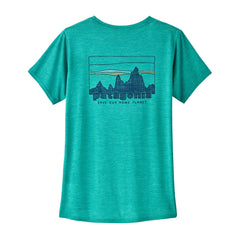 Patagonia W's Capilene® Cool Daily Graphic T-Shirt - Recycled Polyester '73 Skyline: Subtidal Blue X-Dye Shirt