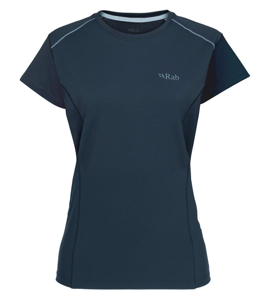 Rab W's Force T-shirt - Recycled polyester & polyester Tempest Blue Shirt