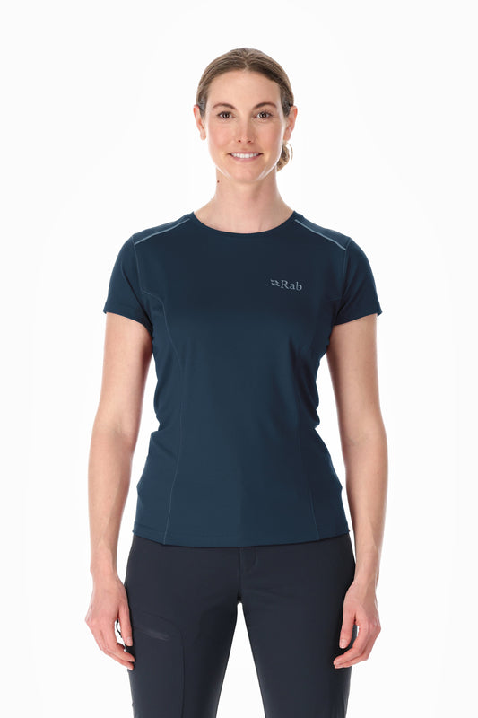 Rab W's Force T-shirt - Recycled polyester & polyester Tempest Blue Shirt