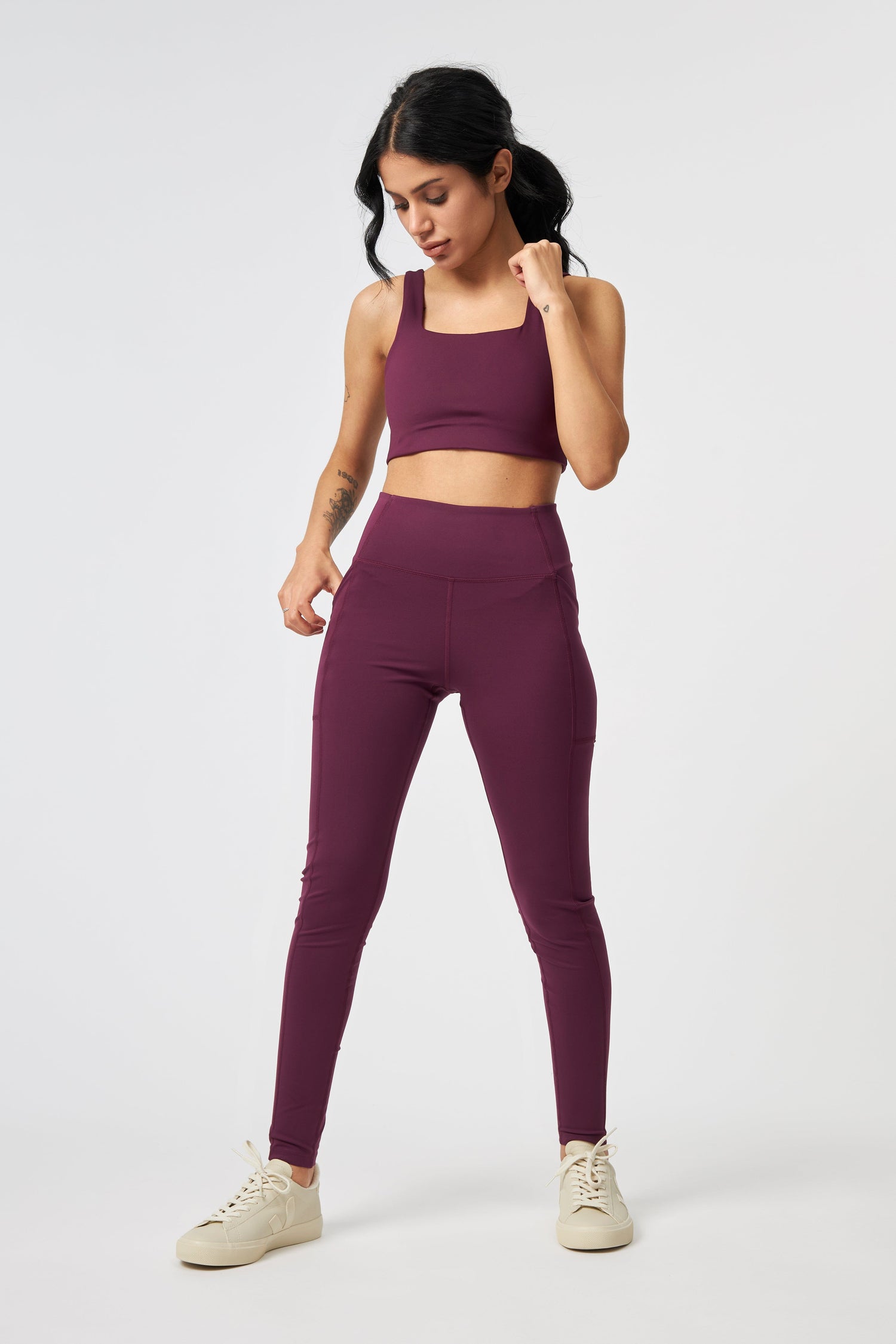 Girlfriend Collective W's High-Rise Pocket Legging - Made From Recycled Water Bottles Plum Pants