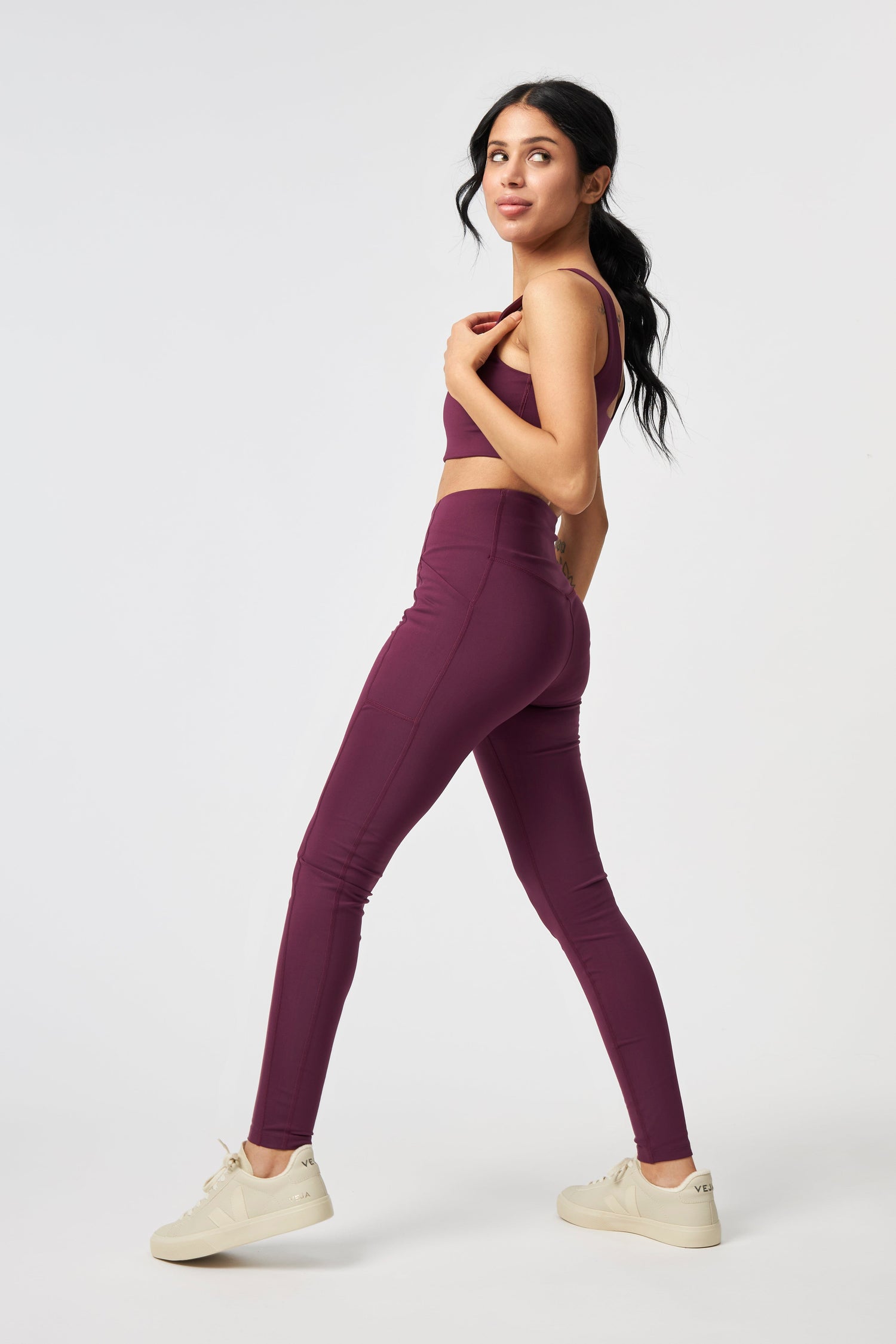 Girlfriend Collective W's High-Rise Pocket Legging - Made From Recycled Water Bottles Plum Pants