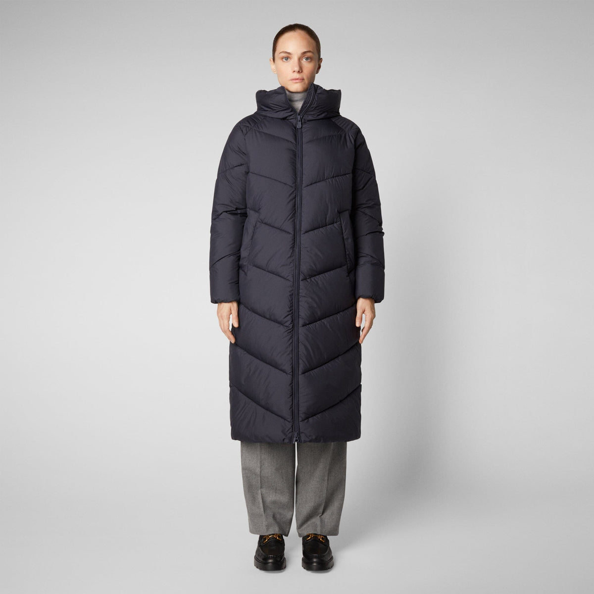 W's Janis Hooded Puffer Jacket - Recycled plastic bottles Jacket Save The Duck Blue Black S