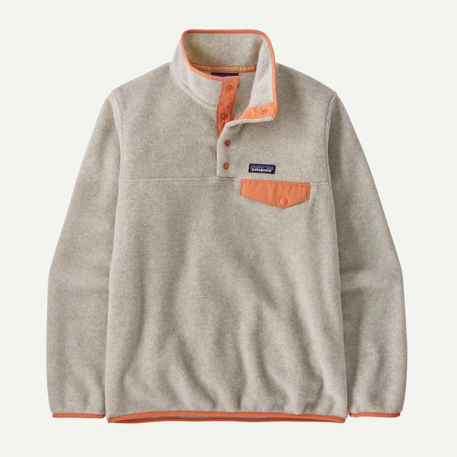 Patagonia W's Lightweight Synchilla Snap-T Fleece Pullover - Recycled Polyester Oatmeal Heather w Heirloom Peach Shirt
