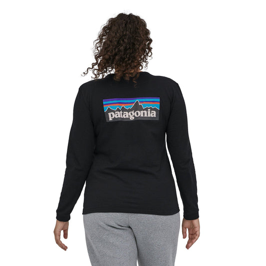 Patagonia W's L/S P-6 Logo Responsibili-Tee - Recycled Cotton & Recycled Polyester Black Shirt
