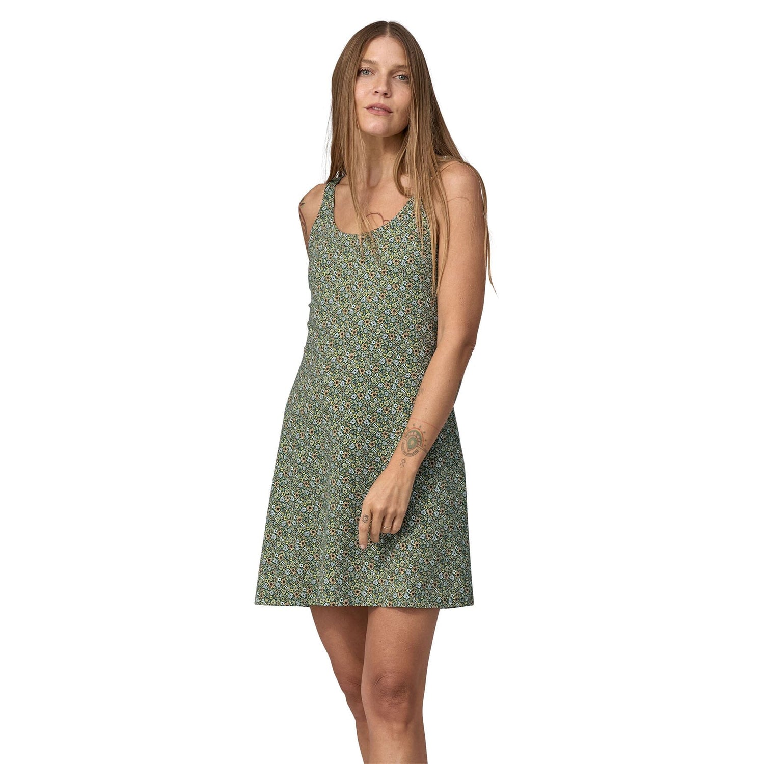 Patagonia W's Maipo Dress - Recycled Nylon Floral Fun: Conifer Green Dress