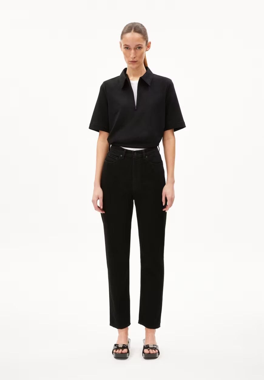 Armedangels W's Mairaa Jeans - Mom Fit High Waist - Recycled Cotton Mix Black Pants