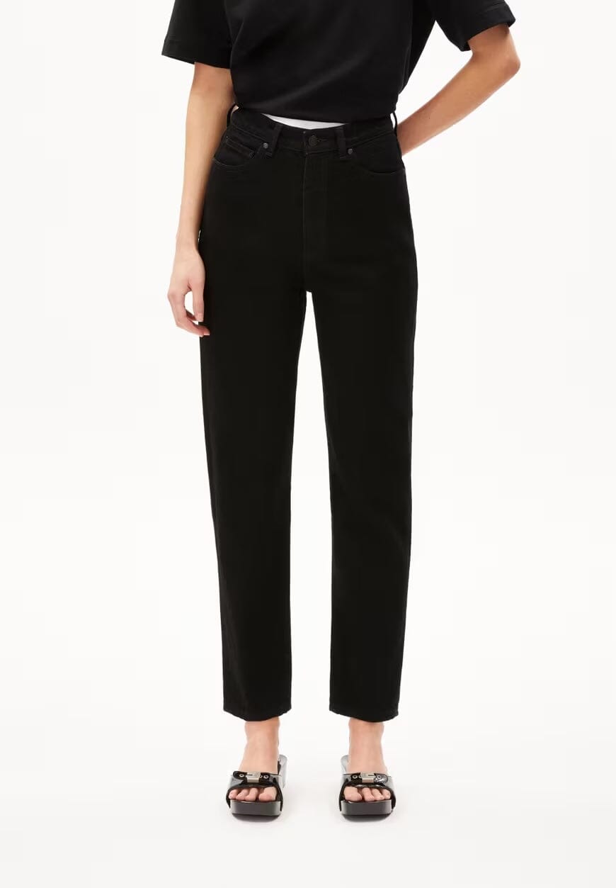 Armedangels W's Mairaa Jeans - Mom Fit High Waist - Recycled Cotton Mix Black Pants
