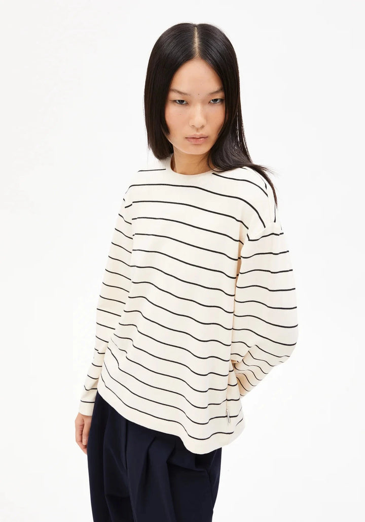 W's Marynaa Fine Stripe Longleeve Shirt Armedangels Oatmilk - Black XS