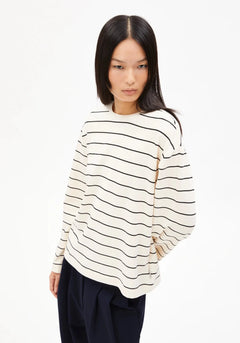 W's Marynaa Fine Stripe Longleeve Shirt Armedangels Oatmilk - Black XS