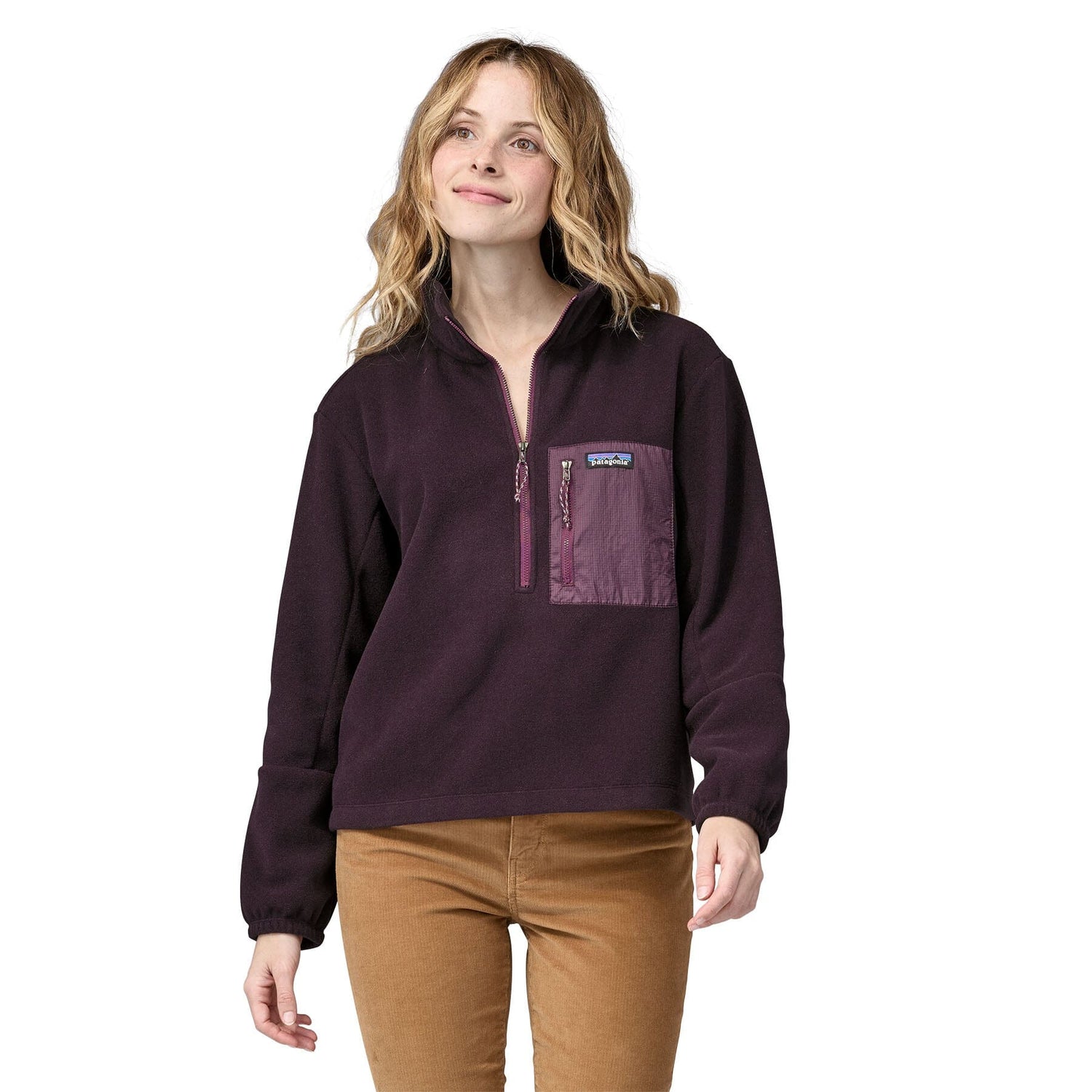 Patagonia W's Microdini 1/2 Zip Fleece Pullover - 100% Recycled Polyester Obsidian Plum Shirt