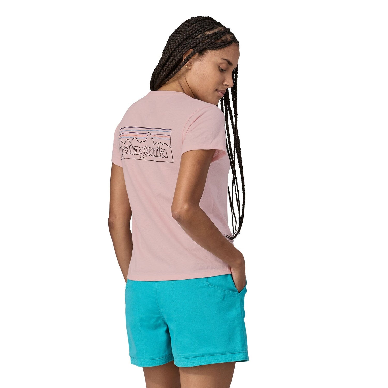 Patagonia W's P-6 Logo Responsibili-Tee - Recycled Cotton & Recycled Polyester P-6 Outline: Whisker Pink Shirt