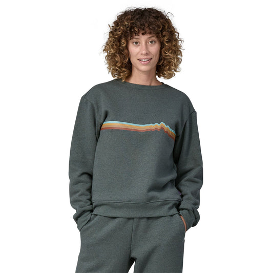 Patagonia W's Ridge Rise Stripe Uprisal Crew Sweatshirt - Recycled Polyester & Recycled Cotton Nouveau Green Shirt