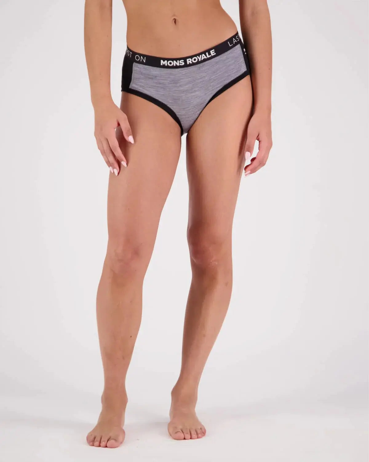 W's Sylvia Boyleg - Merino Wool Underwear Mons Royale Grey Heather/Black S