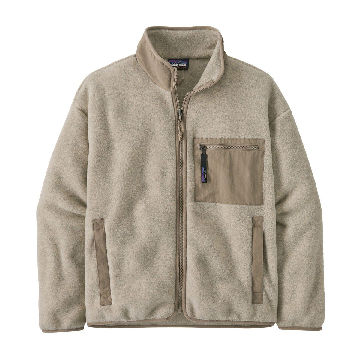 W's Synchilla® Fleece Jacket - 100% recycled polyester Jacket Patagonia Oatmeal Heather w/Seabird Grey S