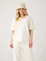 W's Waffle Split Neck Polo - Egret