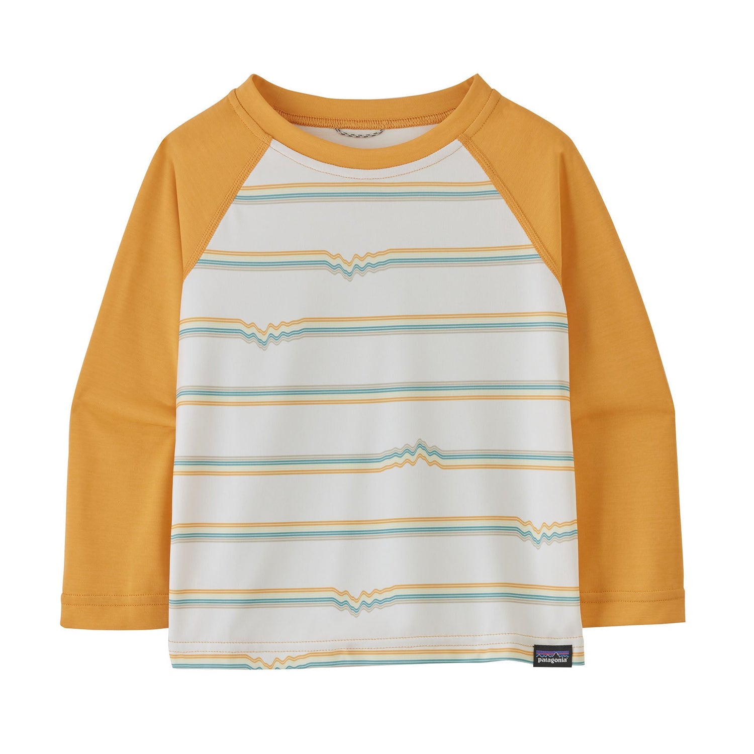 Patagonia Kids Cap Cool Daily Crew - Recycled Polyester Ridge Rise Stripe Repeat Small: Saffron Shirt