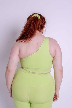 Girlfriend Collective Bianca One Shoulder Bra - Made from Recycled Plastic Bottles Key Lime