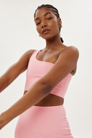 Girlfriend Collective Bianca One Shoulder Bra - Made from Recycled Plastic Bottles Candy Pink