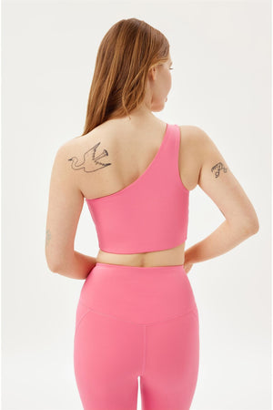 Girlfriend Collective Bianca One Shoulder Bra - Made from Recycled Plastic Bottles Camellia
