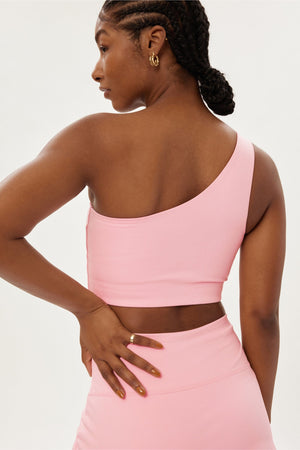 Girlfriend Collective Bianca One Shoulder Bra - Made from Recycled Plastic Bottles Candy Pink