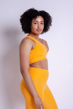 Girlfriend Collective Bianca One Shoulder Bra - Made from Recycled Plastic Bottles Orange Zest